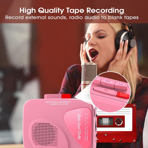 Walkman Cassette Players Recorders AM/FM Radio, Portable Tape Player Records to Tape Built in Speakers Manual Record - 2AA Battery Or DC 5V Supply...