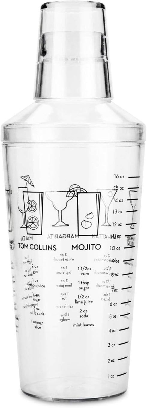 True Plastic Cocktail Shaker for Margarita, Cold Brew Cocktails, Includes 7 Classic Recipes, Espresso Martini Shaker, Home Bar Gifts, Bar Tools, B...