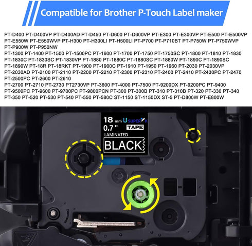 SuperInk 2 Pack Compatible for Brother P-Touch Label Maker Tape TZ345 TZ-345 TZe345 TZe-345 White on Black 18mm 0.7 Inch Laminated TZe TZ Tape for...