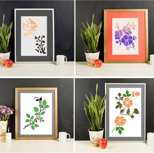 16 Pieces Wild Flower Stencils Spring Wildflower Painting Stencils Reusable Flower Template DIY Small Flower Painting Stencils for Painting on Woo...