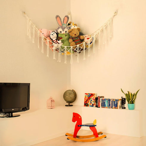 Boho Stuffed Animals Net or Hammock Large,55 inch Toy Hammock Macrame Stuff Animal Storage Corner Hanging Net Holder,Mesh Hammock Plush Toy Organi...