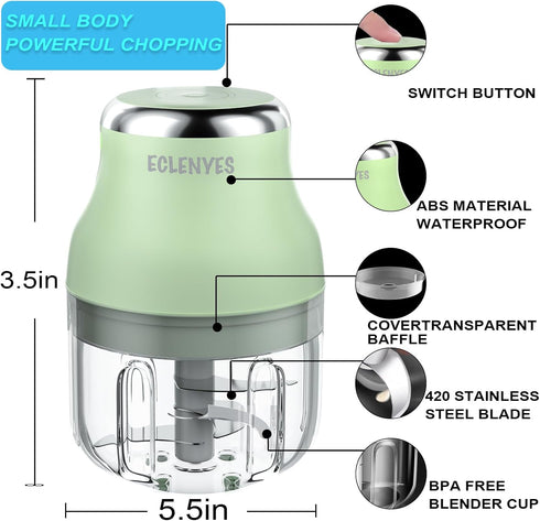 Electric Garlic Chopper, 250ML Mini Portable Veggie Chopper, Garlic Grinder Masher Onion Chopper, Blender to Vegetable, Wireless Food Processor fo...