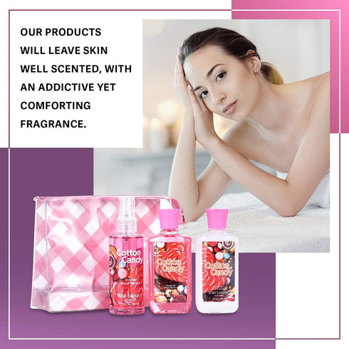 Bath & Body Care Travel Set - Home Spa Set with Body Lotion, Shower Gel and Fragrance Mist, Valentines Day Gifts for Her and Him(Cotton Candy)...