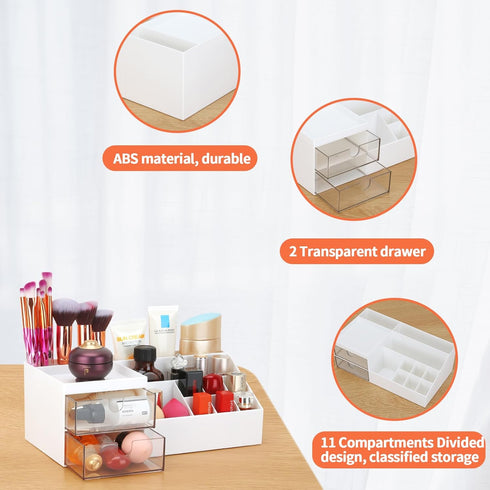 LETURE Desk Organizer, Cosmetic Makeup Vanity Organizer Box, Bathroom Counter Makeup Storage for Eyeshadows, Skin Care, Concealers, Powders, Nail ...