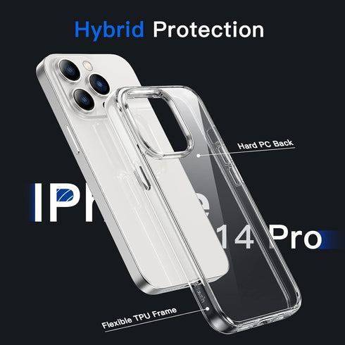 JETech Case for iPhone 14 Pro 6.1-Inch, Non-Yellowing Shockproof Phone Bumper Cover, Anti-Scratch Clear Back (Clear)...
