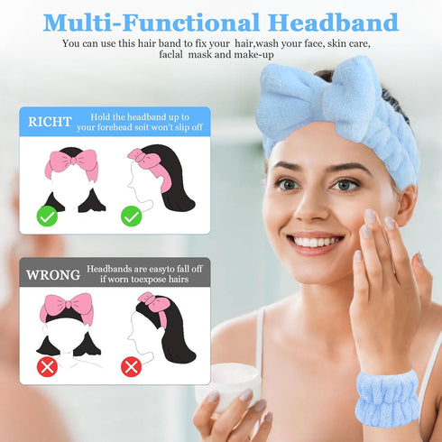 6 Pcs Makeup Headband,Headband For Washing Face,Spa Headband For Washing Face And Matching Wristbands,Cute Style, Teen Girls Fuzzy Skincare Headba...