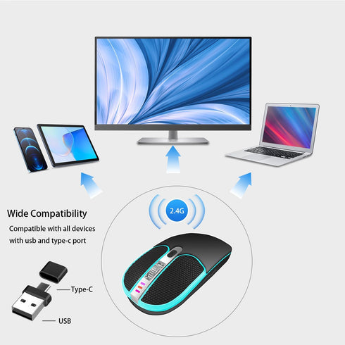 Leather Button Wireless Mouse,Laptop Mouse,LED Mouse with RGB Colorful Light,Slim Silent Mouse Rechargeable,USB C Mouse,Computer Mouse for Noteboo...