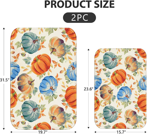 ArtSocket Pumpkins Bathroom Rugs and Mats Sets 2 Piece, Maple Leaves Autumn Bathroom Rugs Non Slip, Fall Orange Absorbent Microfiber Memory Foam B...