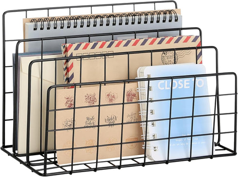 3 Slot Metal Desk Mail Organizer, Mesh Small Large File Magazine Book Record Holders Letter Organizer, Bill/Document/Filing/Folders/Paper Organize...