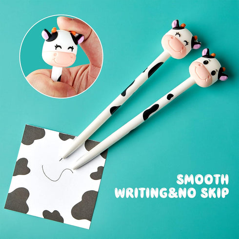 Cute Cow Pen Set 12 Cow Retractable Gel Ink Pens, 2 Cute Cow Pen 0.5 mm Retractable Black Gel Ink Pens, 2 Cow Sticky Notes, Cute Cow Stickers for ...