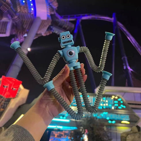 Sensory Fidget Robot Toys LED Light Up for Kid Toddlers, Suction Cup Poseable Action Figures Robot Telescopic Pop Tubes ADHD Autism Travel Toys Pi...