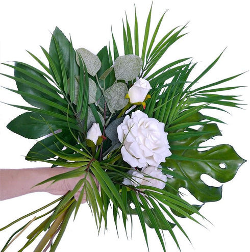 Artificial Areca Palm Leaves, 8 Pcs Faux Tropical Palm Tree Leaves Stems for Floral Arrangement, Hawaiian Luau, Jungle Beach Wedding Party Decor, ...