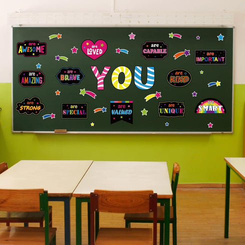 COCHIE Motivational Inspirational Bulletin Board Decorations Set, 37PCS Positive Saying Classroom Must Have, Affirmation Station Paper Cutout Clas...