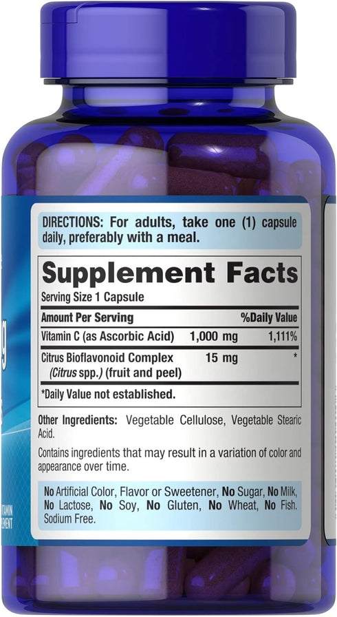 Puritan's Pride Vitamin C with Bioflavonoids for Immune System Support & Skin Health Capsules...