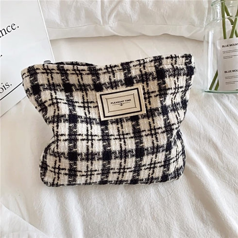Travel Checkered Makeup Bag, Corduroy Cosmetic Bag for Purse, Small Cosmetic Zipper Pouch Cute Travel Checkered Makeup Bag Gift for Women,Girls (h...
