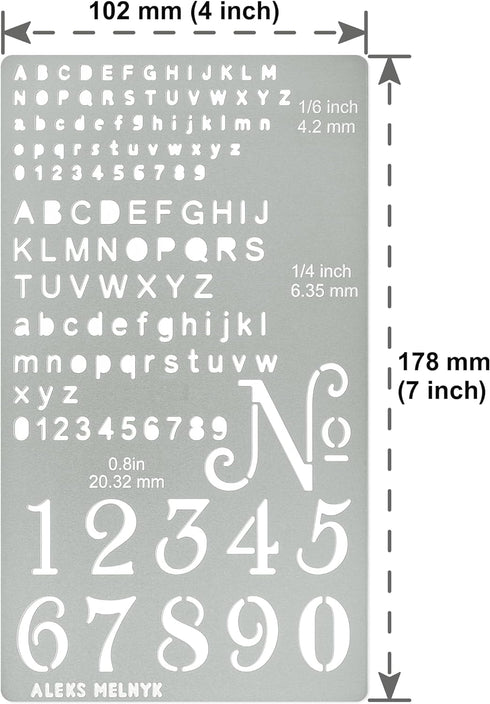 Aleks Melnyk No.422 Metal Stencil, Tiny Letters, Normografo, Pyrography, Wood Burning, 1 PC, Template, Engraving Wood and Patterns, Alphabet and N...