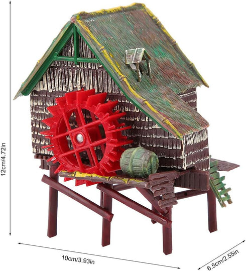 DAUERHAFT Aquarium Windmill, Aquarium Decorations Big Water Wheel Landscaping Pneumatic Aerated Waterwheel Hut Resin for Fish Tank Landscaping Dec...
