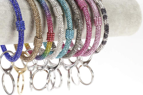 Rhinestone Wearable Keyring Bangle Sparkle Bracelet keychain Wristlet Key Chain for Women, Silver, 3 Inch...