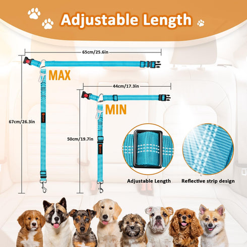 Removable Dog Seat Belt Harness for Car, 3 in 1 Pet Dog Car Seatbelt Leash, Retractable Restraint Secures to Vehicle Headrest & Adjustable Reflect...