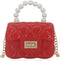 Mini Jelly Purse Flap Handbag with Pearls Top Handle Faux Quilted Crossbody Bag...