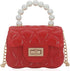 Mini Jelly Purse Flap Handbag with Pearls Top Handle Faux Quilted Crossbody Bag...