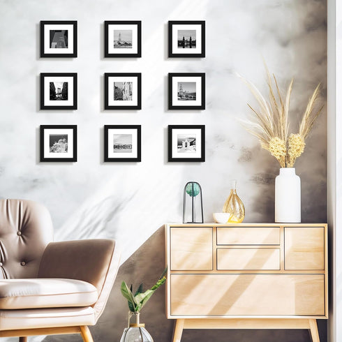 Golden State Art, 6x6 Square Picture Frame - Solid Wood with Real Glass - Display Picture 4x4 with Mat or 6x6 without Mat - Black Photo Frame for ...