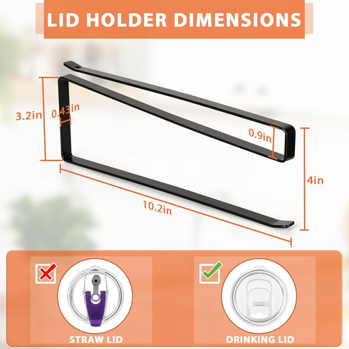 Tumbler Lid Organizer, Horizontal Tumbler Lid Storage Hook Up to 10 Lids, Space Saving Cup Lid Holders Under Cabinet Tumbler Lid Hook for Kitchen ...