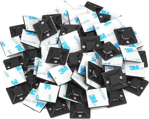 100 PCS 3/4" Black Zip Tie Mounts - Small Self Adhesive Cable Tie Anchors, Wire Management Holders Squares Pad, Perfect for Indoor & Outdoor Cable...