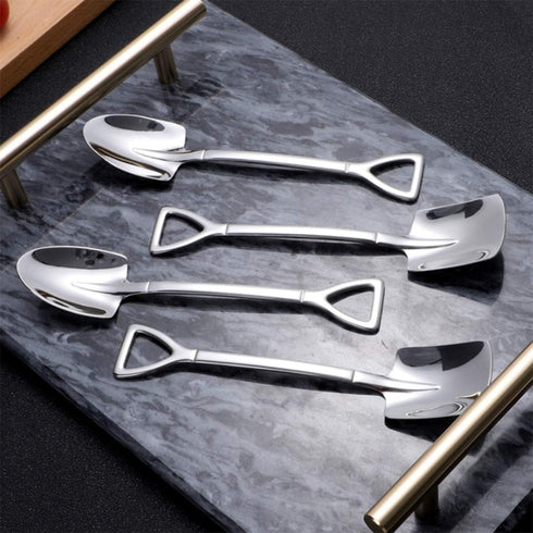 Dessert Spoon Set, 6 Pcs 6" Shovel Shape Stainless Steel Spoons, Ice Cream Fruit Spoon for Home, Kitchen or Restaurant...