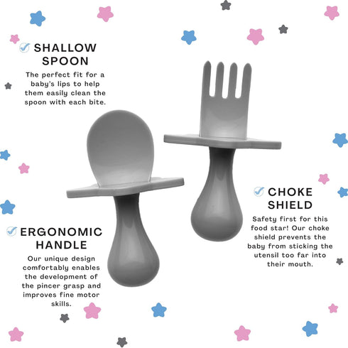 Elli&Nooli Toddler Silverware Set - 2-Piece Yellow Silicone Baby Feeding Utensils - Self-Feeding with Star-Shaped Choke Barrier - Gentle on Gums -...