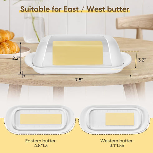 Butter Dish with Lid, Butter Keeper for Countertop, Airtight Butter Dish, Plastic Butter Keeper Tray for West/ East Coast Butter, Dishwasher Safe(...