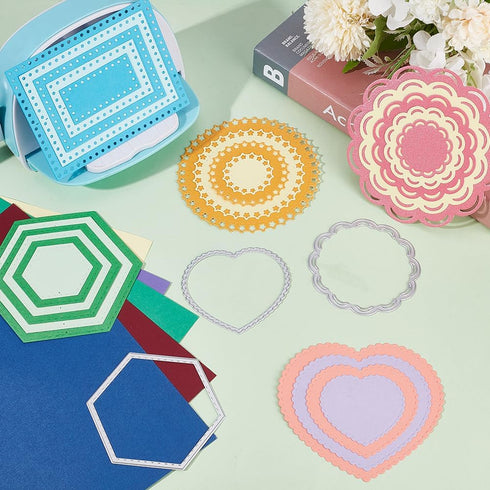 6 Styles Frame Metal Die Cuts Rectangle Die Cut Shapes Heart Cutting Dies for Card Making Different Shapes Metal Die Stencils Circle Embossing Tem...