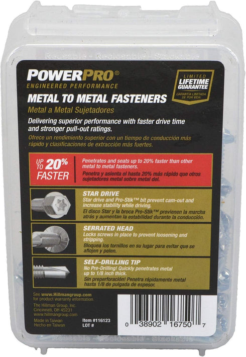 Power Pro Premium Self-Drilling Metal Screws, Zinc Plated Steel, Hex Washer Head Metal to Metal Winged Point Screws, Silver, #10 x 1 inch, Box of ...