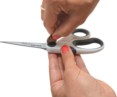 Westcott 8" Bent Titanium Bonded Non-Stick Craft Scissors with Adjustable Glide Feature (16374),White With Gray Accents...