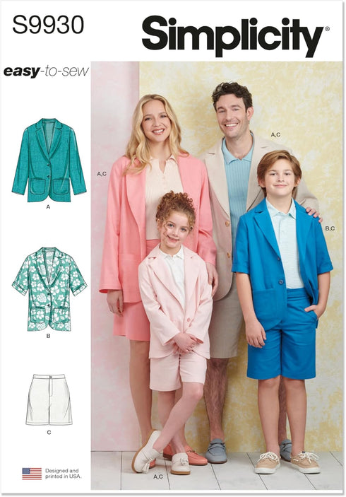Simplicity Easy to Make Children's, Teens' and Adults' Oversized Button-Front Blazers Shorts Sewing Pattern Packet, Design Code S9930, Sizes XS - ...