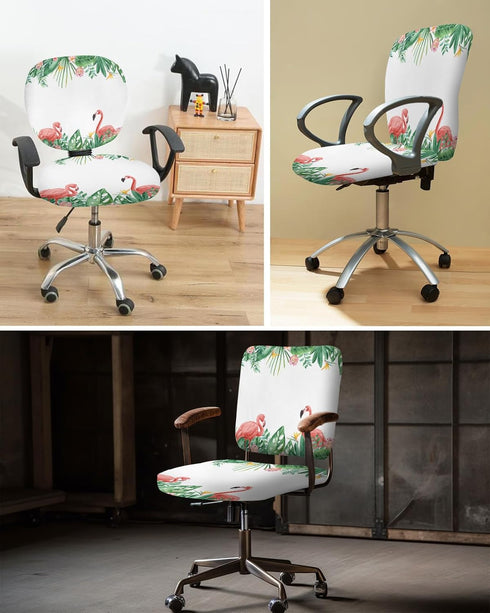 Summer Flamingo Office Chair Cover Stretchable Computer Chair Seat Cover Backrest Slipcovers, Green Botanical Tropical Plants Stretchable Rotating...