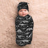 Baby Newborn Swaddle Blanket with Beanie Hat- Black and White Dinosaur Skeleton Pattern Receiving Blanket Sleep Sack for Girls Boys Infant Gifts...