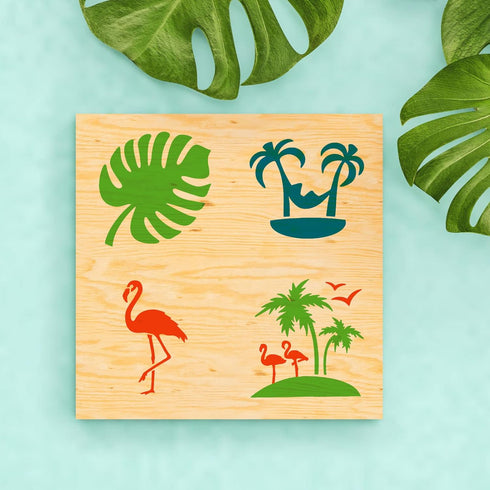 80 Pieces 3 x 3 Inch Summer Hawaii Themed Reusable Plastic Art Craft Kits for DIY Painting Art Projects Wood Wall Floor Fabric Furniture Tile Holi...