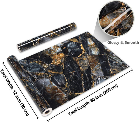 CRE8TIVE Glossy Slate Gold Marble Contact Paper Marble Wallpaper Peel and Stick Countertops for Kitchen Waterproof Self Adhesive Removable Marble ...