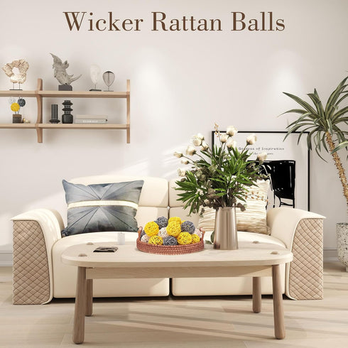 DomeStar 24PCS Yellow Decorative Balls for Bowl Centerpiece, 2 Inch Rattan Bowl Fillers - Wicker Twig Orbs Spheres for Yellow Kitchen Decor, Weddi...