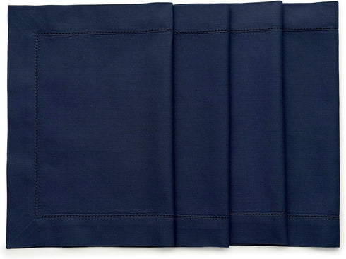 Solino Home Navy Placemats Set of 4 - Cotton Linen Hemstitch Placemats 14 x 19 Inch for Summer, Fall...