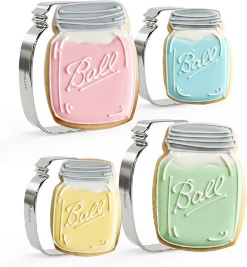 Bakerpan Stainless Steel Mason Jar Cookie Cutters, Jar Shape Cutter Set of 4 (3.5 Inch & 4.5 Inch)...