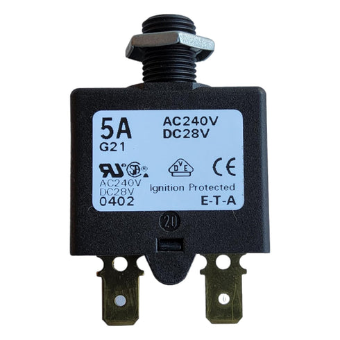 E-T-A Circuit Protection and Control 1658-G21-01-P10-5A, Circuit Breaker; Therm; Push; Cur-Rtg 5A; Flange; 1 Pole; Vol-Rtg 240/28VAC/VDC...