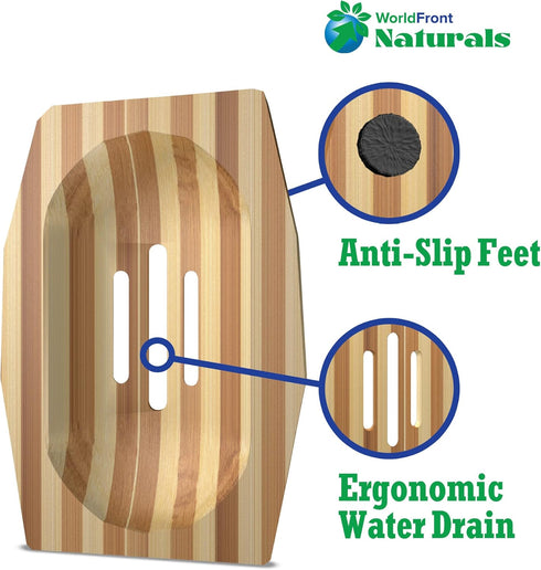Naturals Bamboo Soap Dish for Shower, Natural and Eco-Friendly Soap Holder Tray for Shower Wall - Wooden Self Draining Soap Dish for Bathroom, Kit...