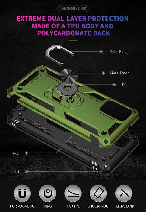 Military Grade Drop Tested Phone Case with Ring Holder Kickstand for Samsung Galaxy A03S, Olive Green...