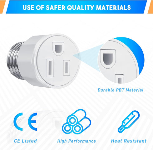 E26/ E27 3 Prong Light Bulb Socket Adapter, Polarized Light Socket Outlet, Light Socket to Plug Adapter Socket Converter, Light Bulb Plug Adapter ...