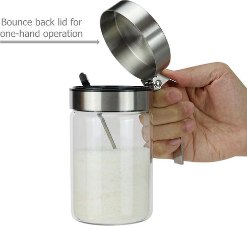 Glass Condiment Jars with Stainless Steel Lids and Spoons for Serving & Storing Sugar Spice Salt Seasoning in Home Kitchen Coffee Bar Restaurant, ...