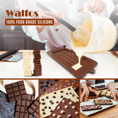 Walfos Break-Apart Chocolate Molds, Non-Stick Silicone Chocolate Bar Mold, Food Grade Candy Bar Mold, Perfect for Energy Bar, Cocoa Mini Bar, Basi...