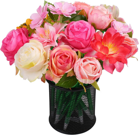 Leery Flower Pens, 15 Pieces Valentine Artificial Rose Pens Mixed Floral Pens Gel Ink Pens Ballpoint Pen with for Birthday Party Wedding Mother Gi...