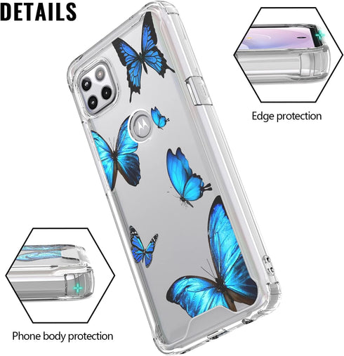 Cell Phone Case for Motorola Moto One 5G Ace, Moto One 5G Ace Case Clear Acrylic Backing with Blue Butterfly Design, Flexible TPU Bumper Shockproo...